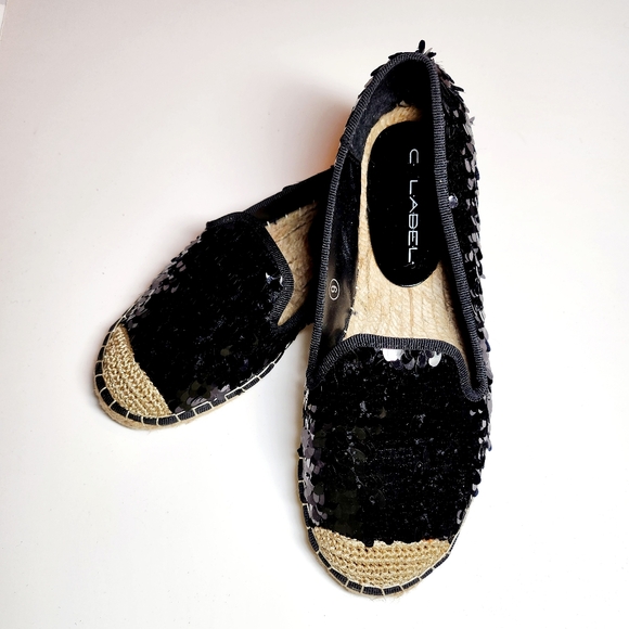 C Label Womens Sequin Flats Espadrille Size 9 New - Picture 2 of 5